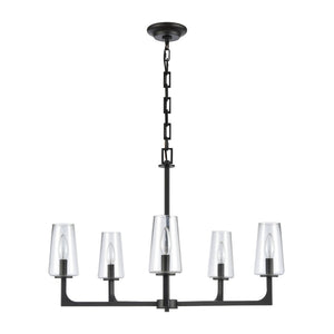 Atlas Fitzroy 5-Light Chandelier - Modern Sculptural Design with Geometric Elegance and Clear Glass Shades Matte Black 28'' CL11172-BK