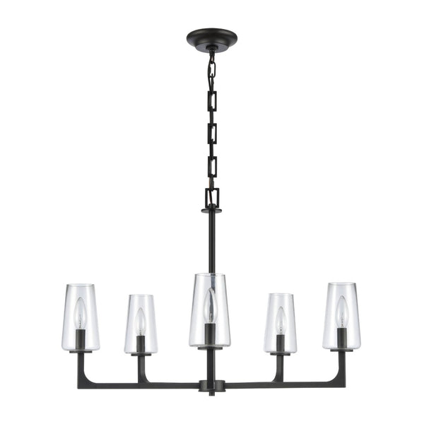 Atlas Fitzroy 5-Light Chandelier - Modern Sculptural Design with Geometric Elegance and Clear Glass Shades Matte Black 28'' CL11172-BK