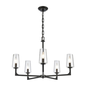 Atlas Fitzroy 5-Light Chandelier - Modern Sculptural Design with Geometric Elegance and Clear Glass Shades Matte Black 28'' CL11172-BK