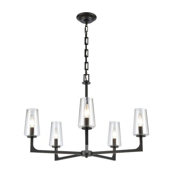 Atlas Fitzroy 5-Light Chandelier - Modern Sculptural Design with Geometric Elegance and Clear Glass Shades Matte Black 28'' CL11172-BK