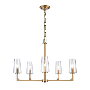Atlas Fitzroy 5-Light Chandelier - Modern Sculptural Design with Geometric Elegance and Clear Glass Shades Lacquered Brass 28'' CL11172-BS