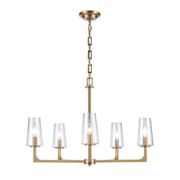 Atlas Fitzroy 5-Light Chandelier - Modern Sculptural Design with Geometric Elegance and Clear Glass Shades Lacquered Brass 28'' CL11172-BS
