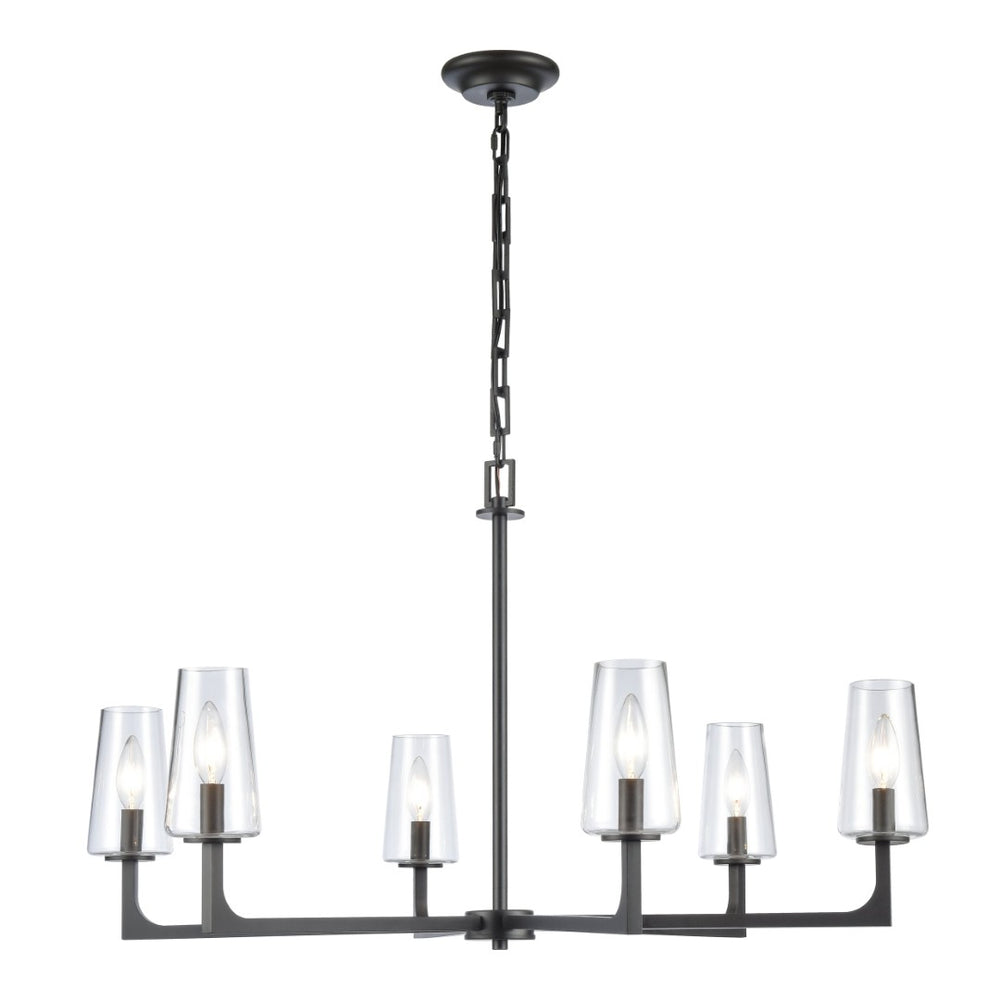 Atlas Fitzroy 5-Light Chandelier - Modern Sculptural Design with Geometric Elegance and Clear Glass Shades Matte Black 34'' CL11173-BK