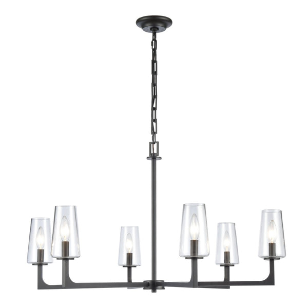 Atlas Fitzroy 5-Light Chandelier - Modern Sculptural Design with Geometric Elegance and Clear Glass Shades Matte Black 34'' CL11173-BK