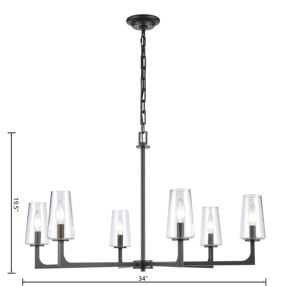 Atlas Fitzroy 5-Light Chandelier - Modern Sculptural Design with Geometric Elegance and Clear Glass Shades Matte Black 34'' CL11173-BK