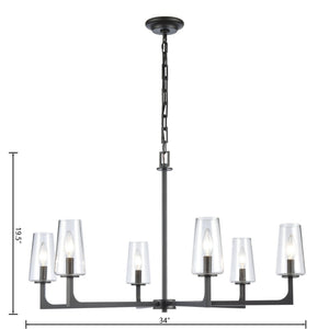 Atlas Fitzroy 5-Light Chandelier - Modern Sculptural Design with Geometric Elegance and Clear Glass Shades Matte Black 34'' CL11173-BK