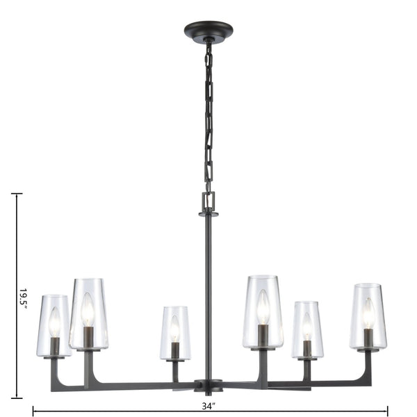 Atlas Fitzroy 5-Light Chandelier - Modern Sculptural Design with Geometric Elegance and Clear Glass Shades Matte Black 34'' CL11173-BK