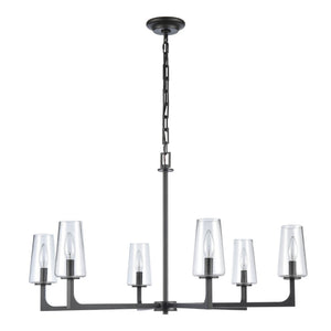 Atlas Fitzroy 5-Light Chandelier - Modern Sculptural Design with Geometric Elegance and Clear Glass Shades Matte Black 34'' CL11173-BK