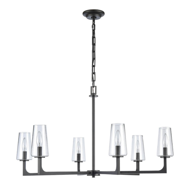Atlas Fitzroy 5-Light Chandelier - Modern Sculptural Design with Geometric Elegance and Clear Glass Shades Matte Black 34'' CL11173-BK