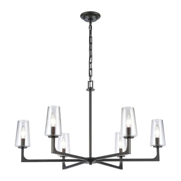 Atlas Fitzroy 5-Light Chandelier - Modern Sculptural Design with Geometric Elegance and Clear Glass Shades Matte Black 34'' CL11173-BK