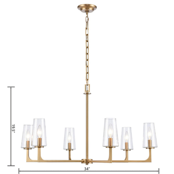Atlas Fitzroy 5-Light Chandelier - Modern Sculptural Design with Geometric Elegance and Clear Glass Shades Lacquered Brass 34'' CL11173-BS