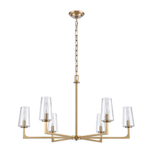 Atlas Fitzroy 5-Light Chandelier - Modern Sculptural Design with Geometric Elegance and Clear Glass Shades Lacquered Brass 34'' CL11173-BS