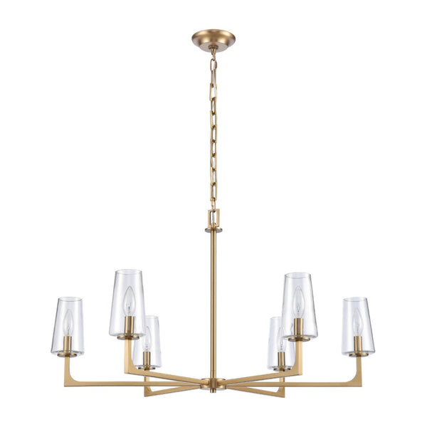 Atlas Fitzroy 5-Light Chandelier - Modern Sculptural Design with Geometric Elegance and Clear Glass Shades Lacquered Brass 34'' CL11173-BS