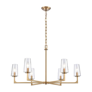 Atlas Fitzroy 5-Light Chandelier - Modern Sculptural Design with Geometric Elegance and Clear Glass Shades Lacquered Brass 34'' CL11173-BS