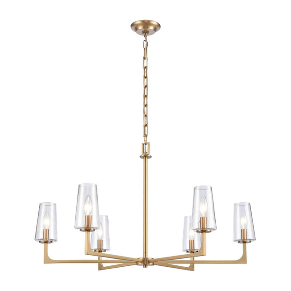 Atlas Fitzroy 5-Light Chandelier - Modern Sculptural Design with Geometric Elegance and Clear Glass Shades Lacquered Brass 34'' CL11173-BS