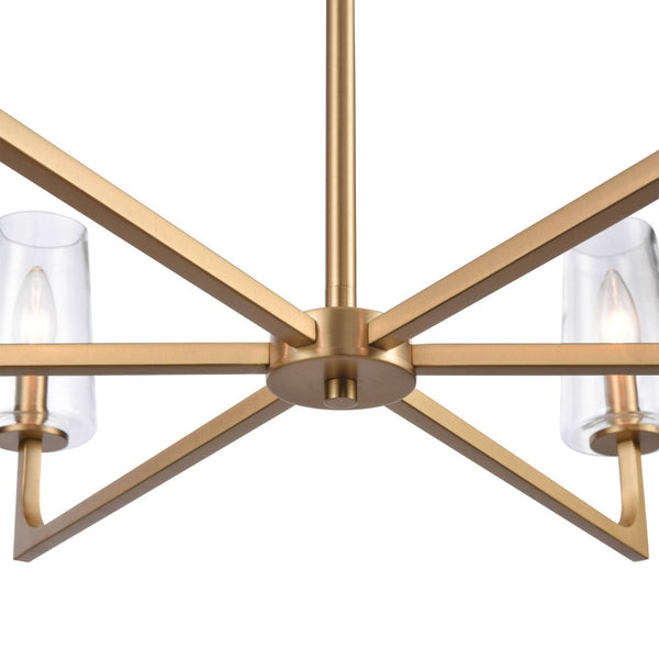 Atlas Fitzroy 5-Light Chandelier - Modern Sculptural Design with Geometric Elegance and Clear Glass Shades Lacquered Brass 34'' CL11173-BS