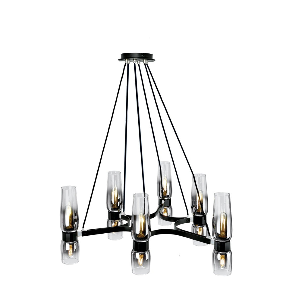 Atlas Flame 36'' Wide 12-Light Chandelier - Modern Matte Black & Chrome Design for Contemporary Spaces CL11174-BK