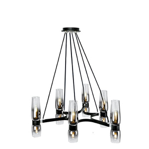 Atlas Flame 36'' Wide 12-Light Chandelier - Modern Matte Black & Chrome Design for Contemporary Spaces CL11174-BK