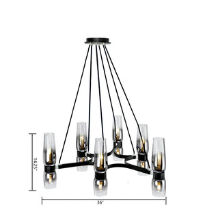 Atlas Flame 36'' Wide 12-Light Chandelier - Modern Matte Black & Chrome Design for Contemporary Spaces CL11174-BK