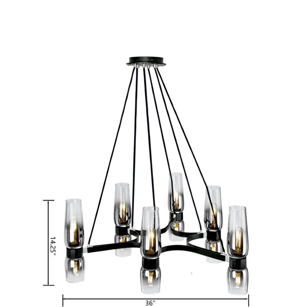 Atlas Flame 36'' Wide 12-Light Chandelier - Modern Matte Black & Chrome Design for Contemporary Spaces CL11174-BK