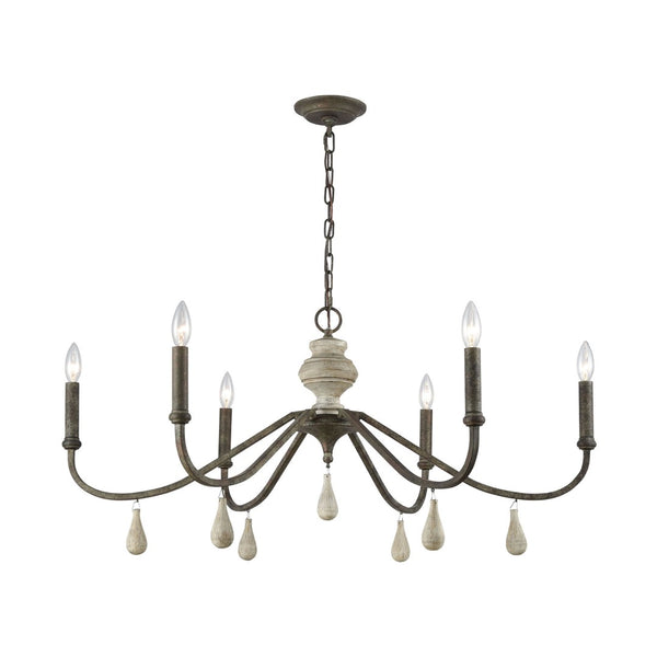 Atlas French Connection 38'' Wide 6-Light Chandelier - Rustic Elegance for Dining Room and Living Spaces Malted Rust CL11183-BN