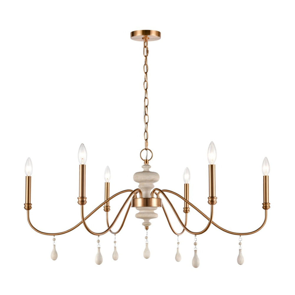 Atlas French Connection 38'' Wide 6-Light Chandelier - Rustic Elegance for Dining Room and Living Spaces Satin Brass CL11183-BS