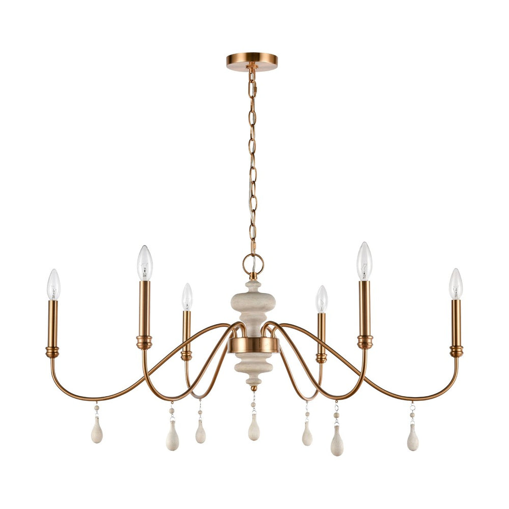 Atlas French Connection 38'' Wide 6-Light Chandelier - Rustic Elegance for Dining Room and Living Spaces Satin Brass CL11183-BS
