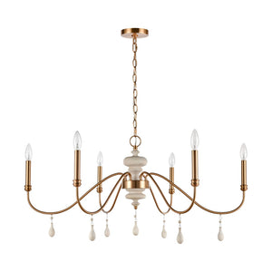Atlas French Connection 38'' Wide 6-Light Chandelier - Rustic Elegance for Dining Room and Living Spaces Satin Brass CL11183-BS