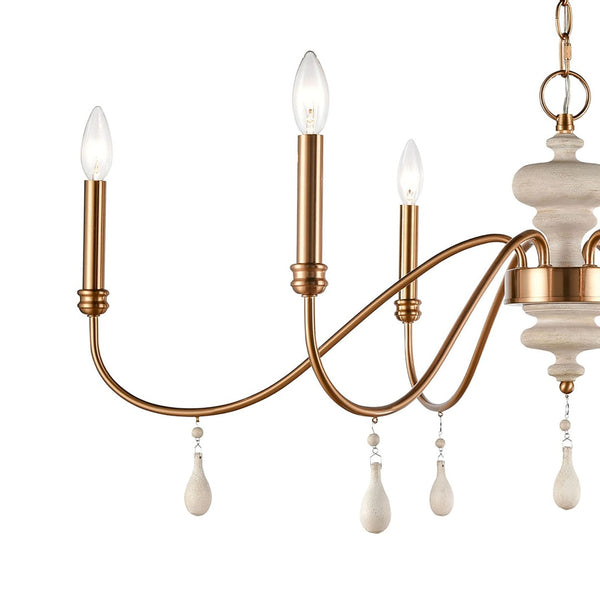 Atlas French Connection 38'' Wide 6-Light Chandelier - Rustic Elegance for Dining Room and Living Spaces Satin Brass CL11183-BS