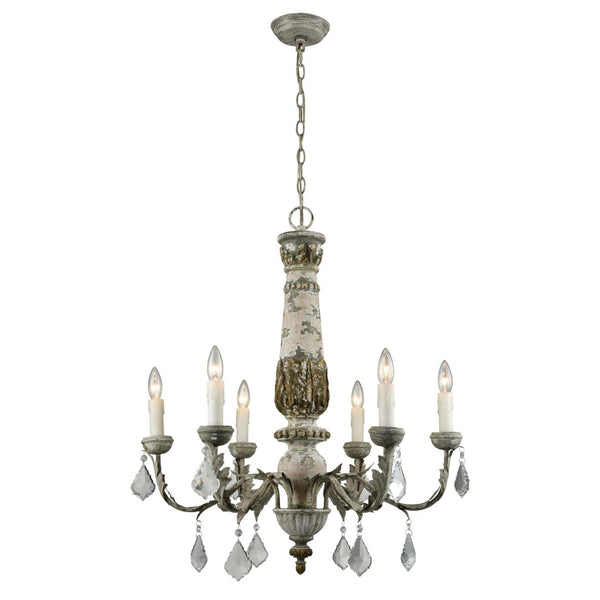 Atlas Genevieve 28'' Wide 6-Light Chandelier - Rustic Elegance with Crystal Accents for Upscale Spaces CL11189-GY