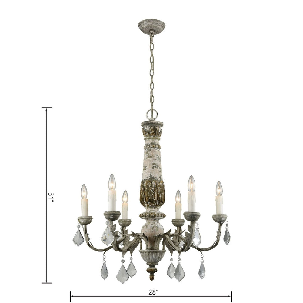 Atlas Genevieve 28'' Wide 6-Light Chandelier - Rustic Elegance with Crystal Accents for Upscale Spaces CL11189-GY