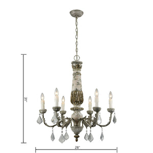 Atlas Genevieve 28'' Wide 6-Light Chandelier - Rustic Elegance with Crystal Accents for Upscale Spaces CL11189-GY