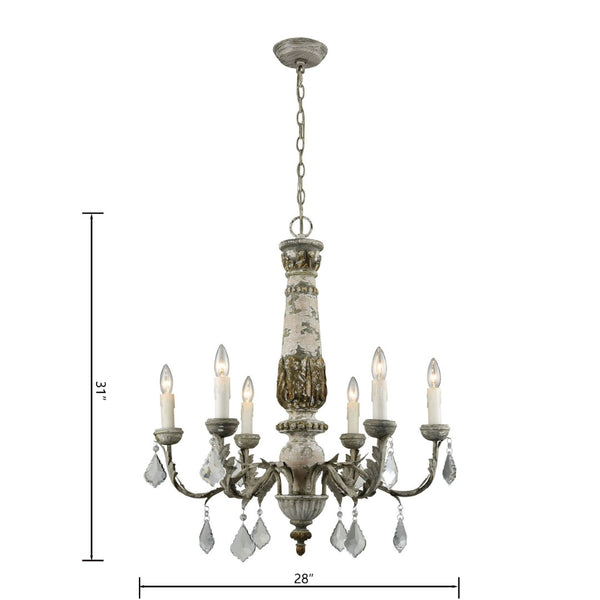 Atlas Genevieve 28'' Wide 6-Light Chandelier - Rustic Elegance with Crystal Accents for Upscale Spaces CL11189-GY