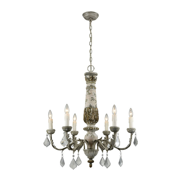 Atlas Genevieve 28'' Wide 6-Light Chandelier - Rustic Elegance with Crystal Accents for Upscale Spaces CL11189-GY