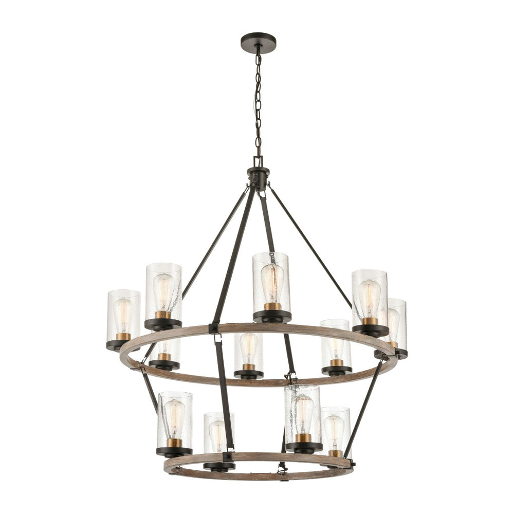 Atlas Geringer 12-Light Chandelier - Modern Beechwood and Brass Fixture for Dining and Living Spaces Charcoal 36'' CL11191-BK