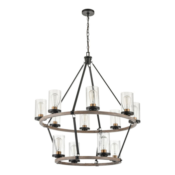 Atlas Geringer 12-Light Chandelier - Modern Beechwood and Brass Fixture for Dining and Living Spaces Charcoal 36'' CL11191-BK