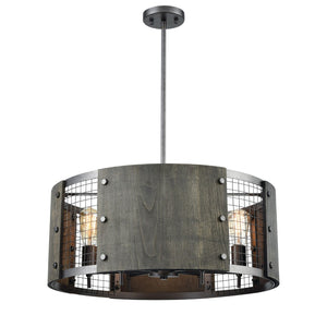 Atlas Halstead 24" Wide 6-Light Industrial Chandelier - Rustic Ash Gray Wood & Wire Mesh Statement Piece CL11194-GY