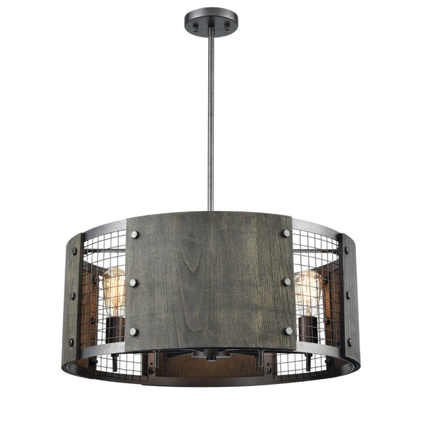 Atlas Halstead 24" Wide 6-Light Industrial Chandelier - Rustic Ash Gray Wood & Wire Mesh Statement Piece CL11194-GY