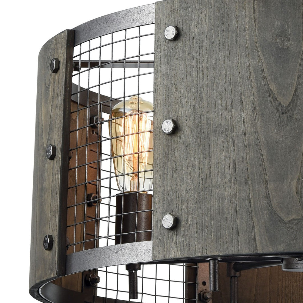 Atlas Halstead 24" Wide 6-Light Industrial Chandelier - Rustic Ash Gray Wood & Wire Mesh Statement Piece CL11194-GY