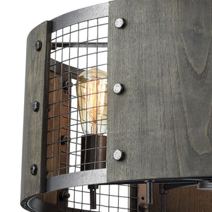Atlas Halstead 24" Wide 6-Light Industrial Chandelier - Rustic Ash Gray Wood & Wire Mesh Statement Piece CL11194-GY
