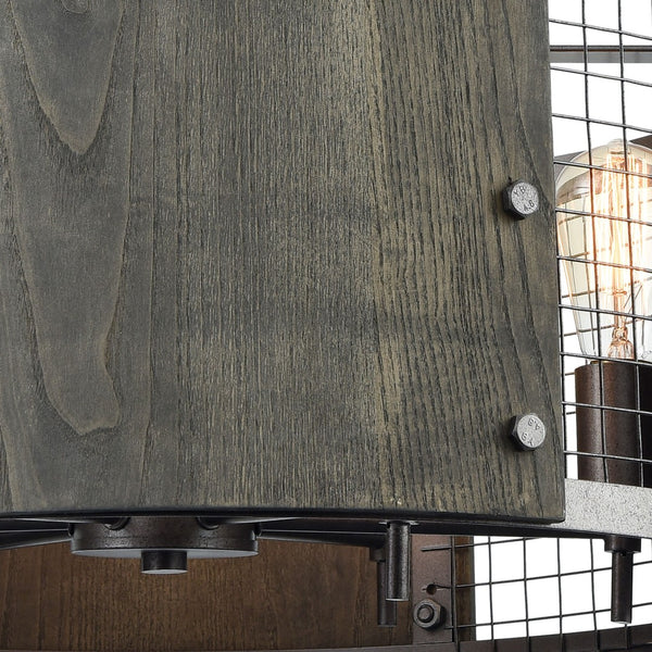 Atlas Halstead 24" Wide 6-Light Industrial Chandelier - Rustic Ash Gray Wood & Wire Mesh Statement Piece CL11194-GY