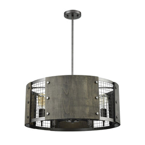 Atlas Halstead 24" Wide 6-Light Industrial Chandelier - Rustic Ash Gray Wood & Wire Mesh Statement Piece CL11194-GY
