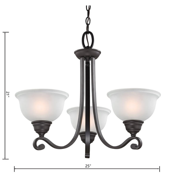 Atlas Hamilton 3-Light Chandelier – Elegant Updated-Traditional Design with Curved Arms and Soft Glow Oil Rubbed Bronze with White Glass CL11195-BZ