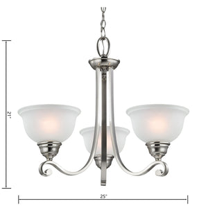 Atlas Hamilton 3-Light Chandelier – Elegant Updated-Traditional Design with Curved Arms and Soft Glow Brushed Nickel with White Glass 25'' CL11195-NK