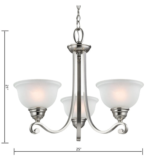 Atlas Hamilton 3-Light Chandelier – Elegant Updated-Traditional Design with Curved Arms and Soft Glow Brushed Nickel with White Glass 25'' CL11195-NK