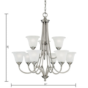 Atlas Harmony 31" Wide 9-Light Chandelier - Elegant Satin Pewter with Frosted Glass for Cozy Spaces CL11197-SV