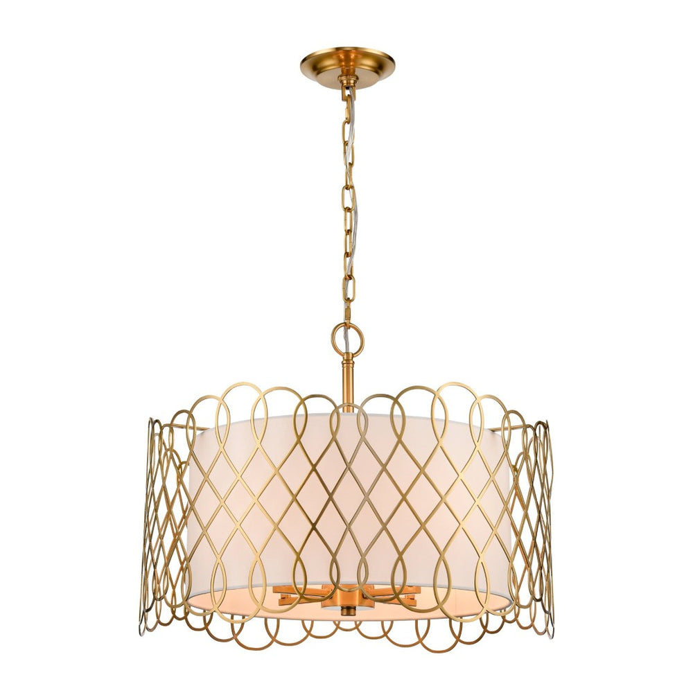 Atlas Harp Lane 21'' Wide 4-Light Chandelier - Satin Brass Pendant with White Shade for Modern Spaces CL11198-BS