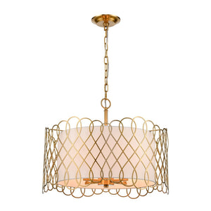 Atlas Harp Lane 21'' Wide 4-Light Chandelier - Satin Brass Pendant with White Shade for Modern Spaces CL11198-BS