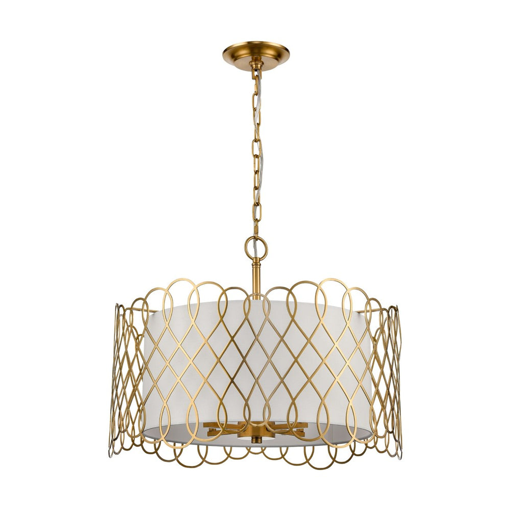 Atlas Harp Lane 21'' Wide 4-Light Chandelier - Satin Brass Pendant with White Shade for Modern Spaces CL11198-BS