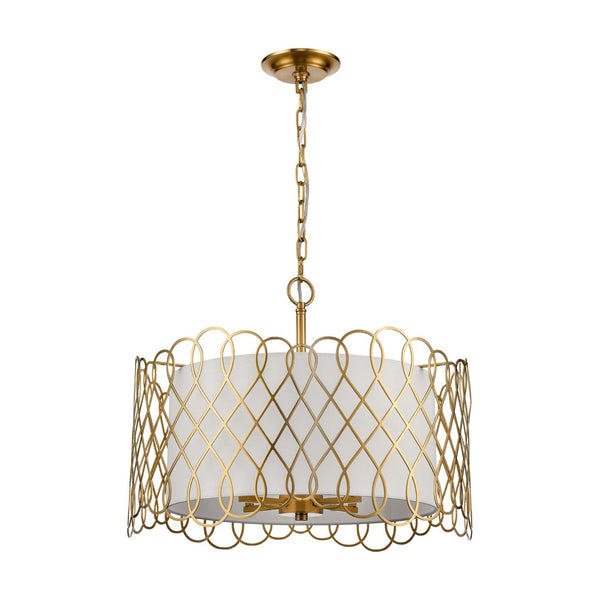 Atlas Harp Lane 21'' Wide 4-Light Chandelier - Satin Brass Pendant with White Shade for Modern Spaces CL11198-BS